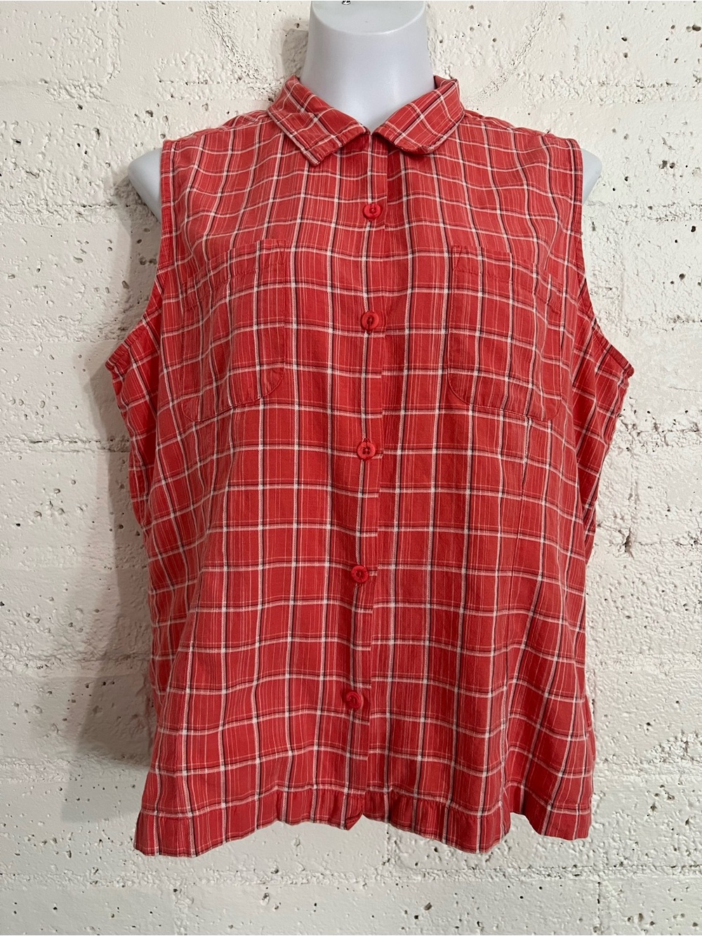 Columbia Womens Button Up Top L Pink Plaid Sleeveless Outdoor 100% Cotton C13